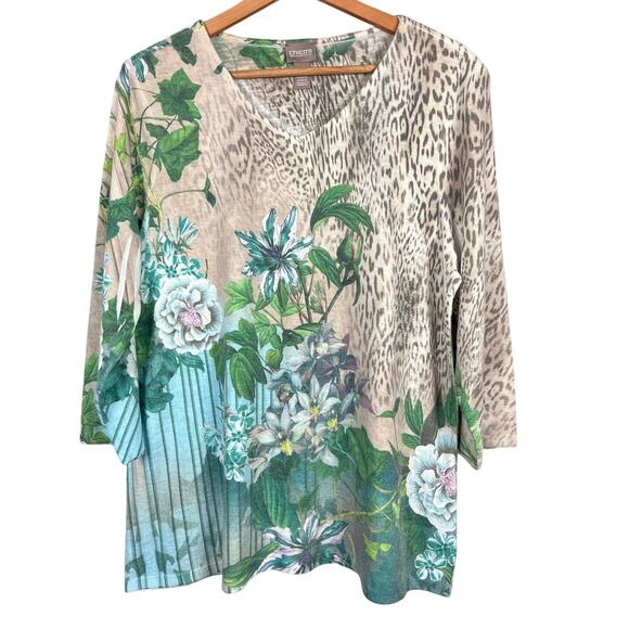 Chicos Women's (2) L Artsy Maximalist Floral Animal Print Mixed Media Tunic Top - Picture 1 of 10